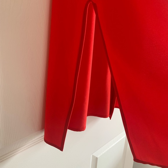 Bright Red Collared Sleeveless Button Down Duster with Split Hem Size Medium - Picture 4 of 5